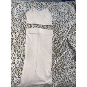 Nude Ribbed 2 piece skirt set